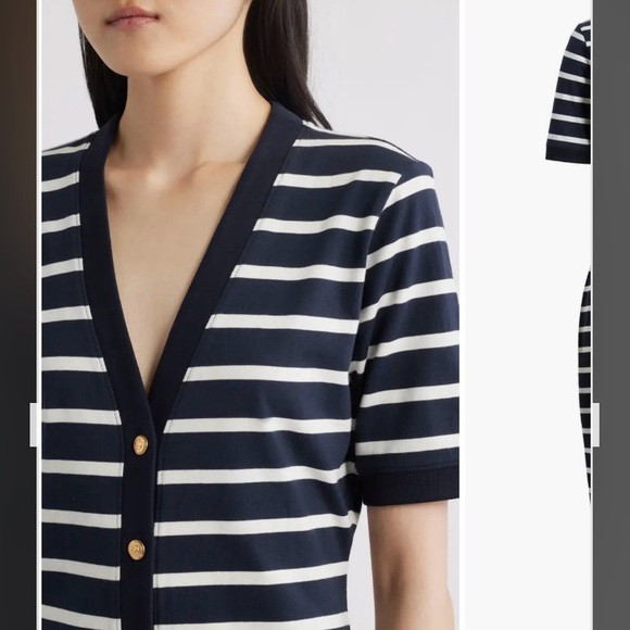 Frame The Striped Sailor Organic Cotton Midi Dress in Navy Multi Size M - Picture 4 of 11